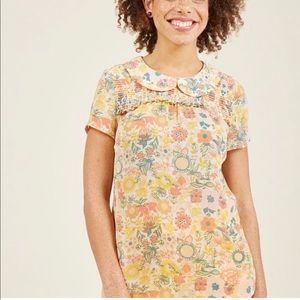 M ModCloth sheer floral Peter Pan smock top blouse